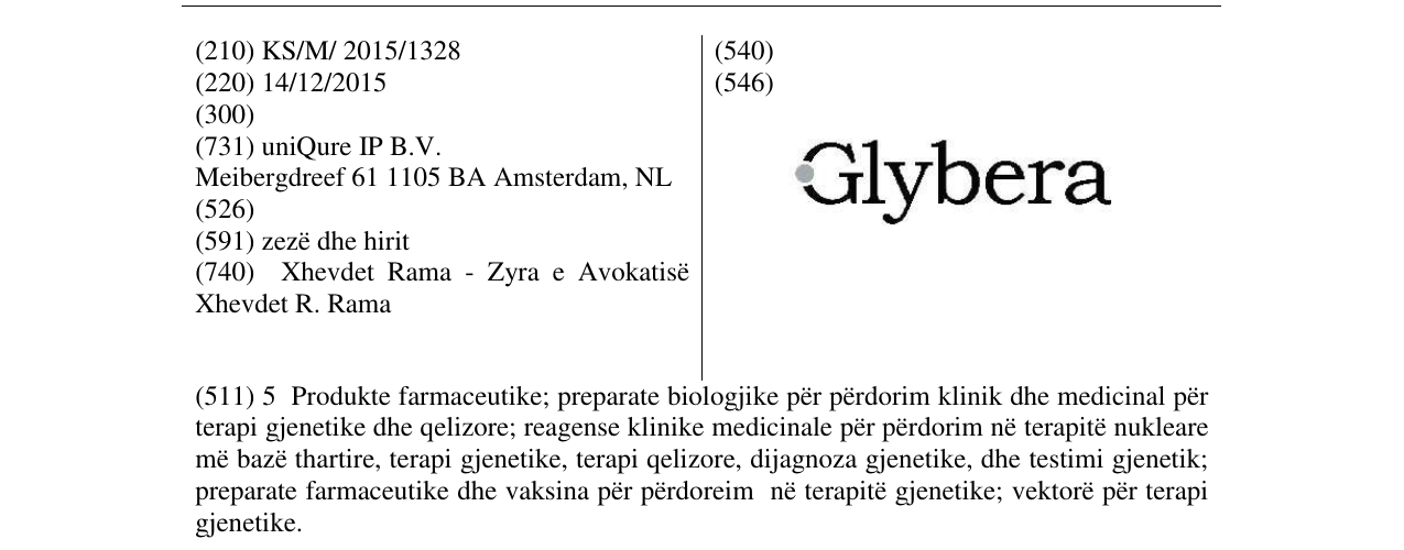 Zëri i markës GLYBERA në buletin