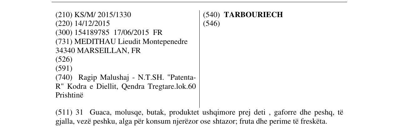 Zëri i markës TARBOURIECH në buletin