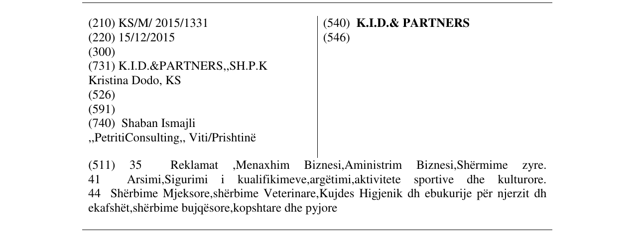 Zëri i markës K.I.D.& PARTNERS në buletin
