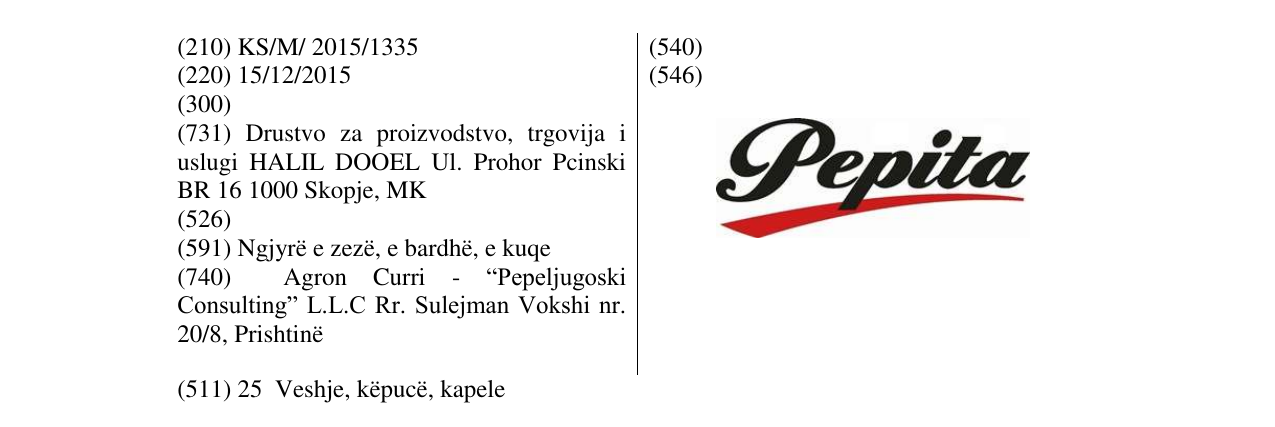 Zëri i markës Pepita në buletin