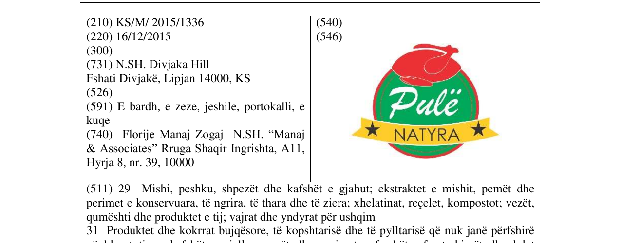 Zëri i markës Pulë NATYRA në buletin