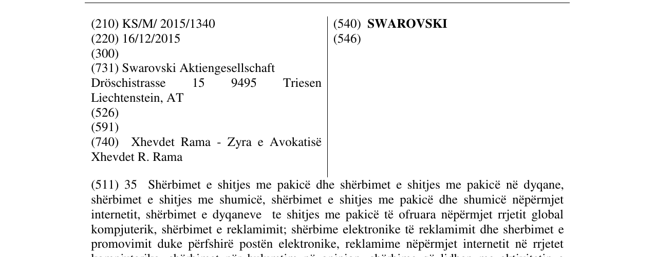 Zëri i markës SWAROVSKI në buletin