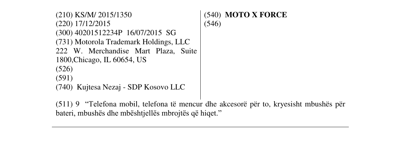 Zëri i markës MOTO X FORCE në buletin