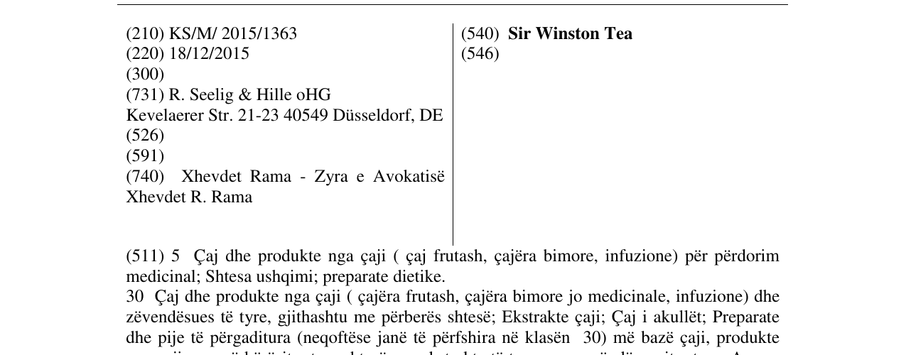 Zëri i markës Sir Winston Tea në buletin