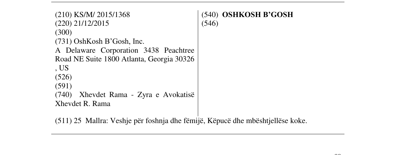 Zëri i markës OSHKOSH B’GOSH në buletin