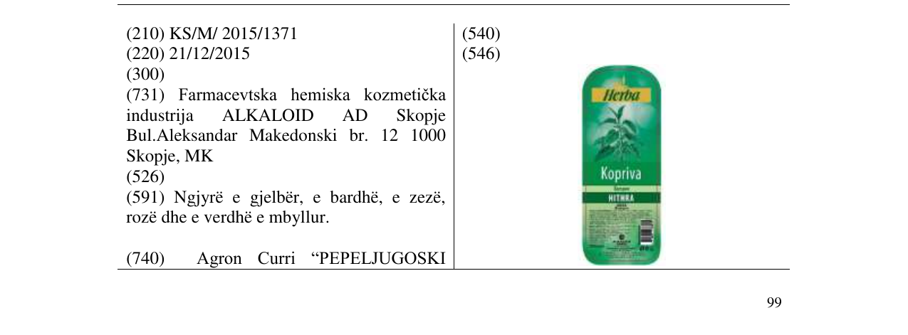 Zëri i markës KOPRIVA në buletin