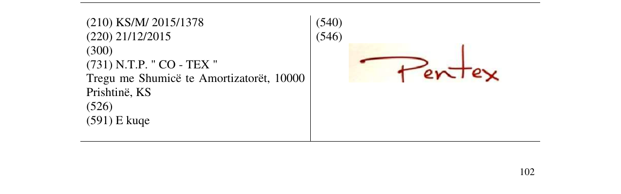 Zëri i markës PENTEX në buletin