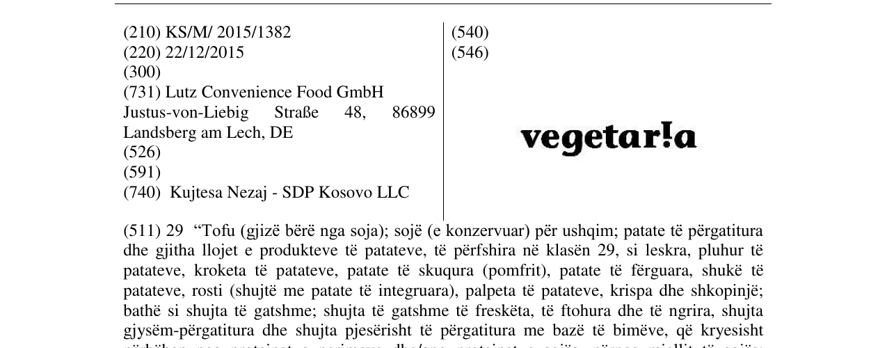 Zëri i markës vegetaria në buletin