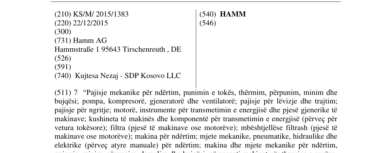 Zëri i markës HAMM në buletin