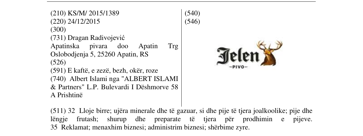 Zëri i markës Jelen PIVO në buletin