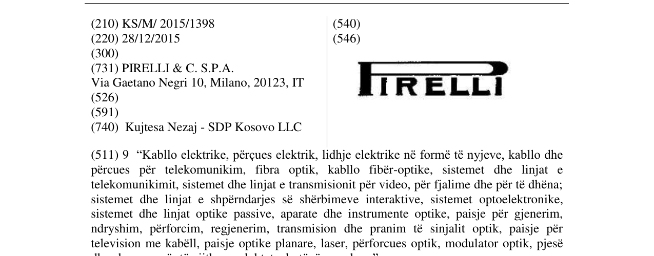 Zëri i markës PIRELLI në buletin