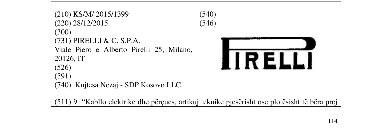 Zëri i markës PIRELLI në buletin