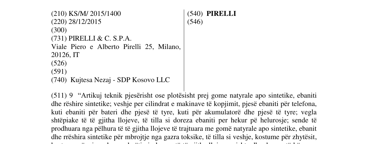 Zëri i markës PIRELLI në buletin