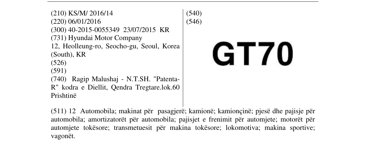 Zëri i markës GT70 në buletin