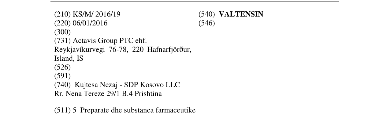 Zëri i markës VALTENSIN në buletin