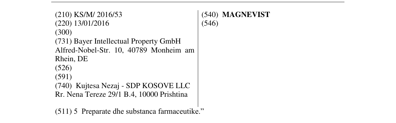 Zëri i markës MAGNEVIST në buletin
