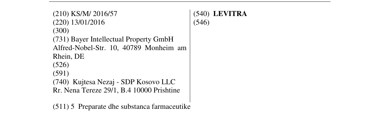 Zëri i markës LEVITRA në buletin