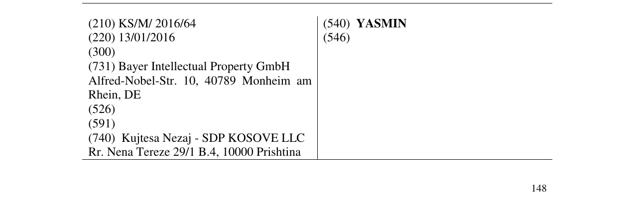 Zëri i markës YASMIN në buletin