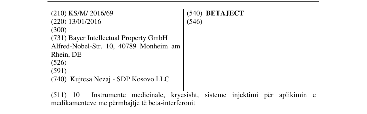 Zëri i markës BETAJECT në buletin