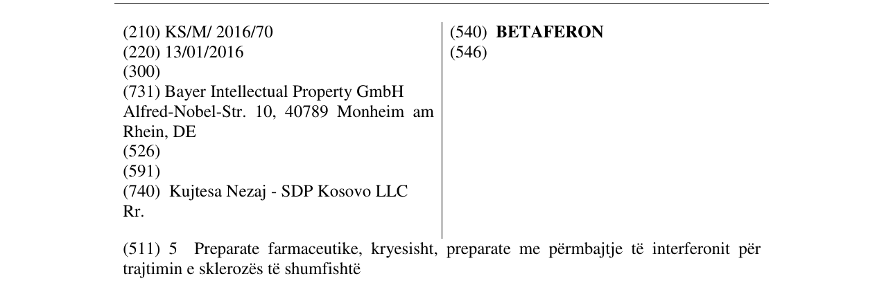 Zëri i markës BETAFERON në buletin
