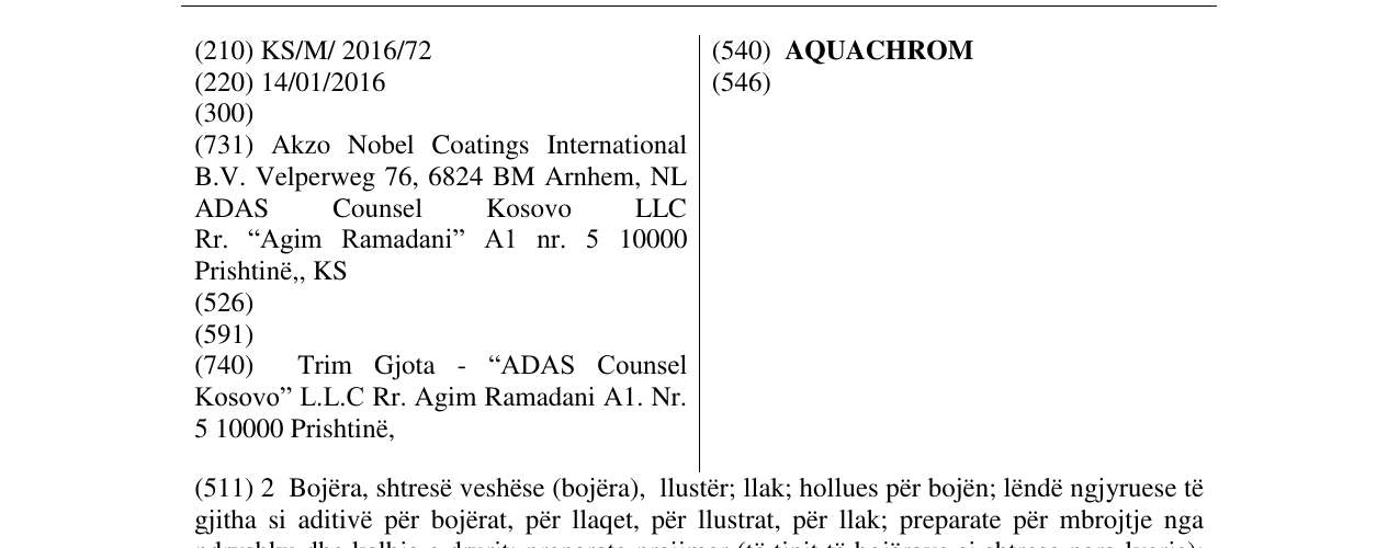 Zëri i markës AQUACHROM në buletin