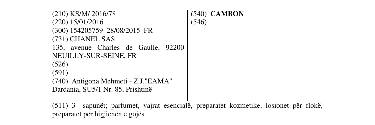 Zëri i markës CAMBON në buletin