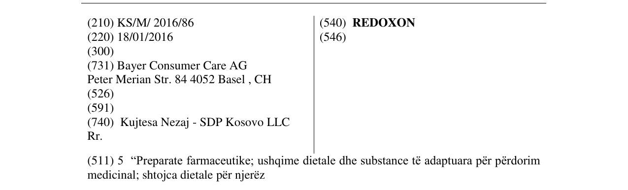 Zëri i markës REDOXON në buletin