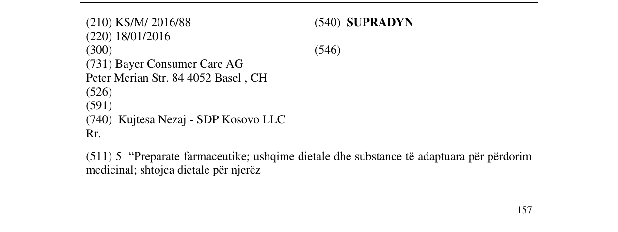 Zëri i markës SUPRADYN në buletin