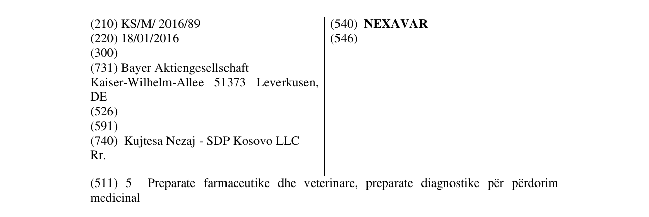 Zëri i markës NEXAVAR në buletin