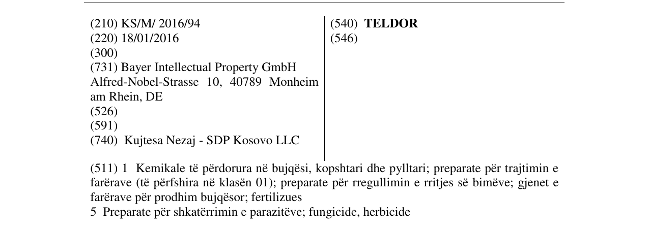 Zëri i markës TELDOR në buletin