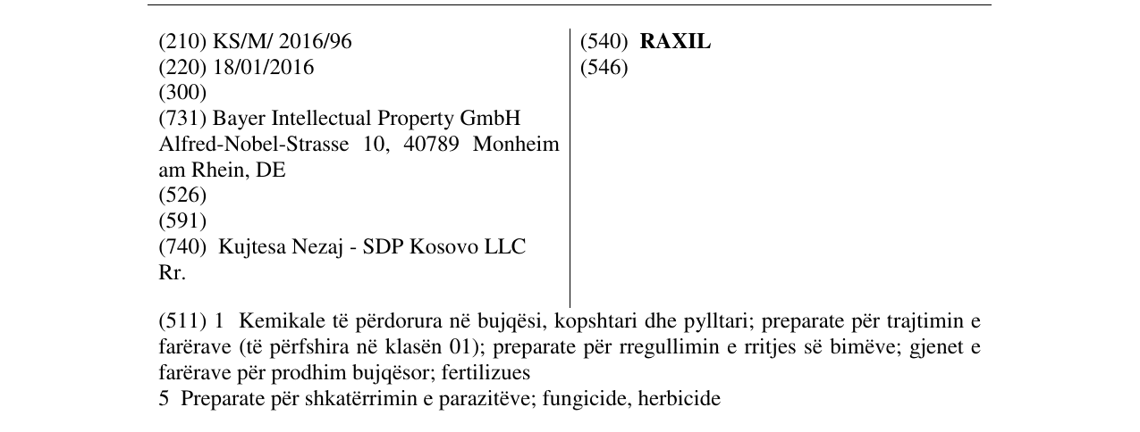 Zëri i markës RAXIL në buletin