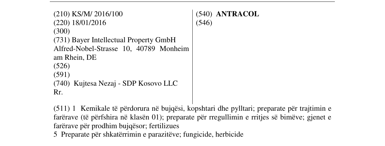 Zëri i markës ANTRACOL në buletin