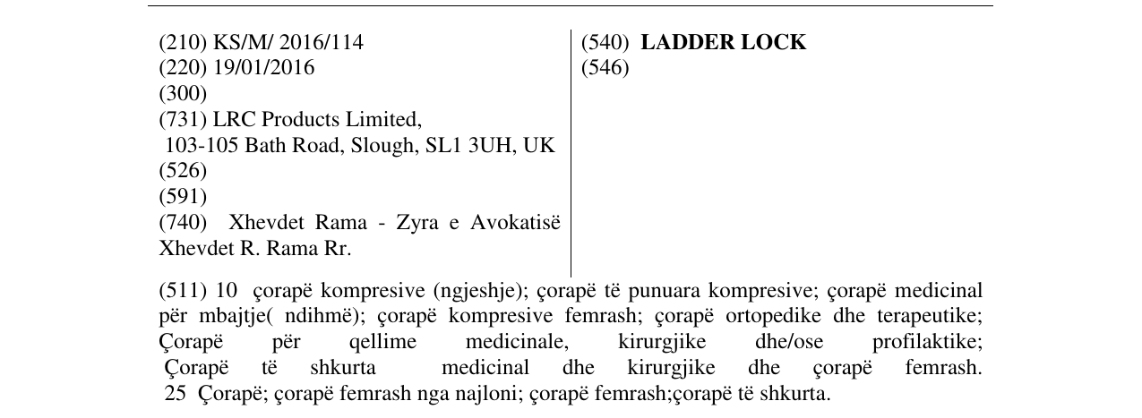 Zëri i markës LADDER LOCK në buletin