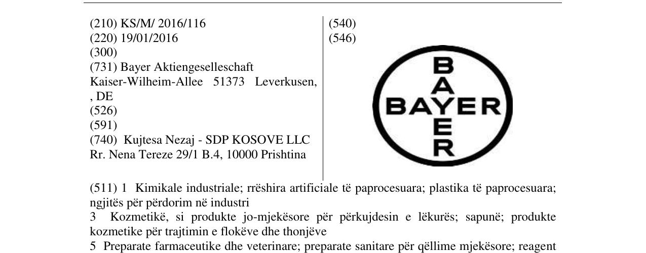 Zëri i markës BAYER në buletin