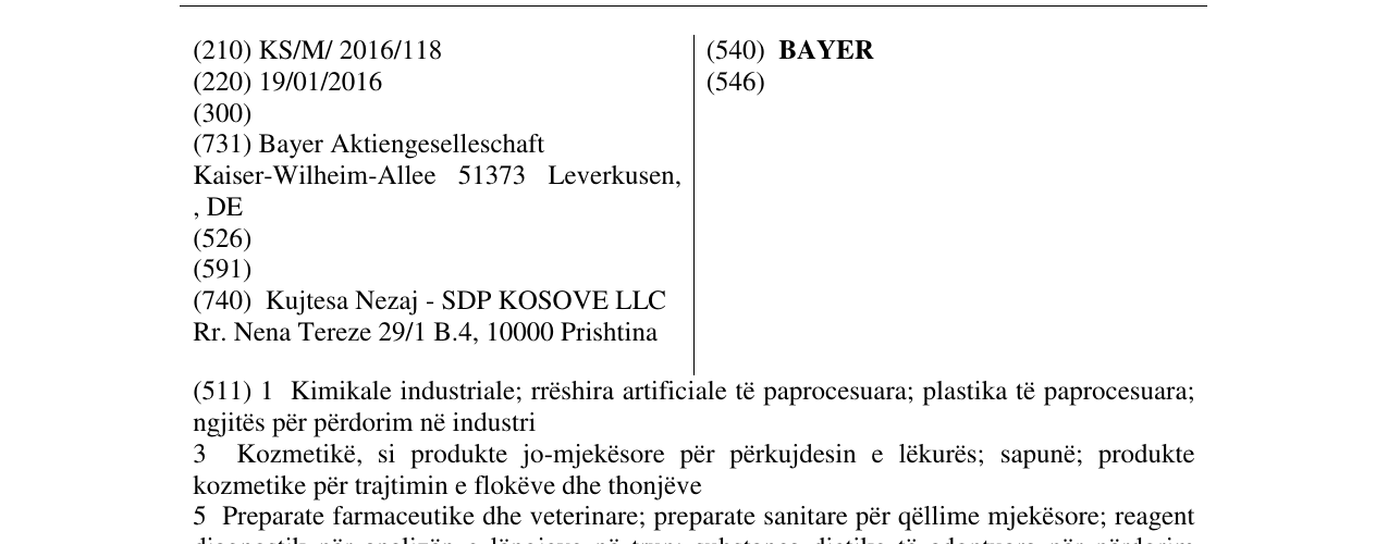 Zëri i markës BAYER në buletin