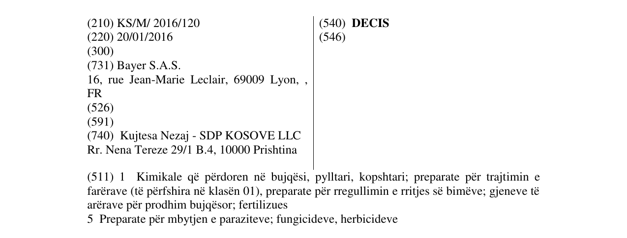 Zëri i markës DECIS në buletin