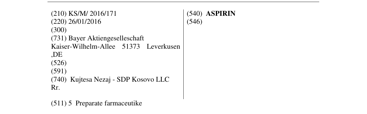 Zëri i markës ASPIRIN në buletin