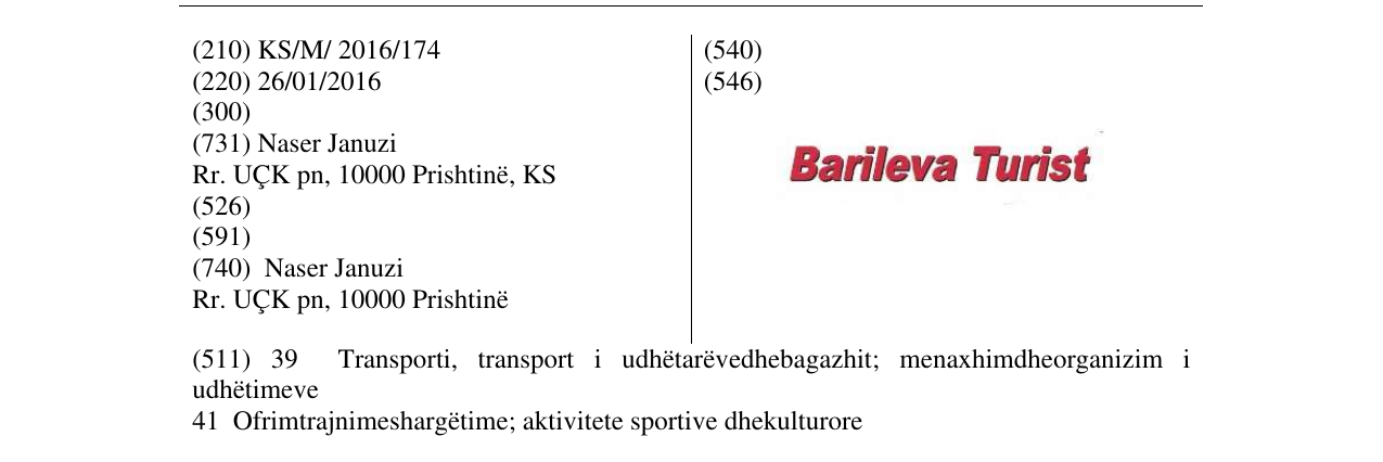 Zëri i markës Barileva Turist në buletin