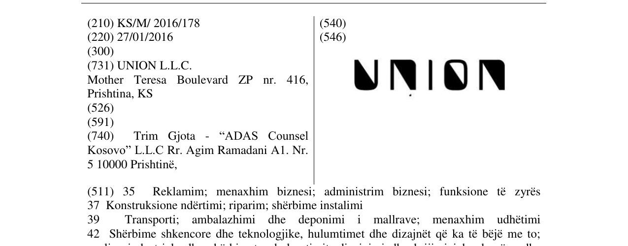 Zëri i markës UNION në buletin