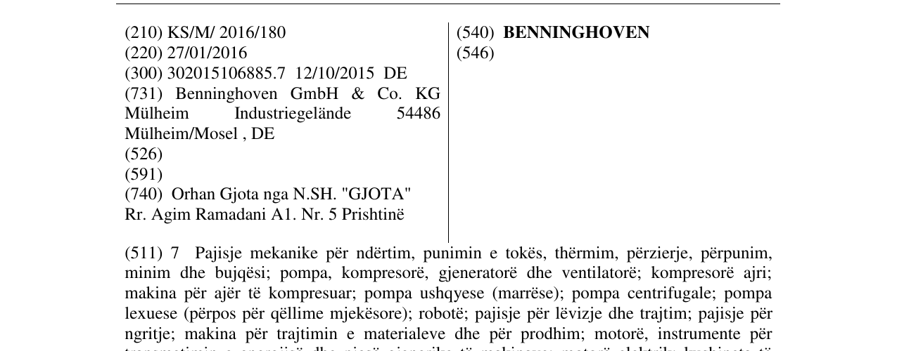Zëri i markës BENNINGHOVEN në buletin