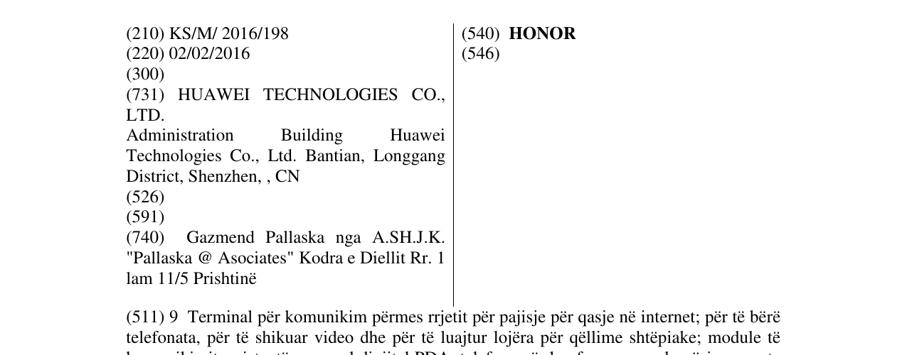 Zëri i markës HONOR në buletin