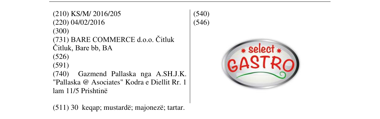 Zëri i markës select GASTRO në buletin