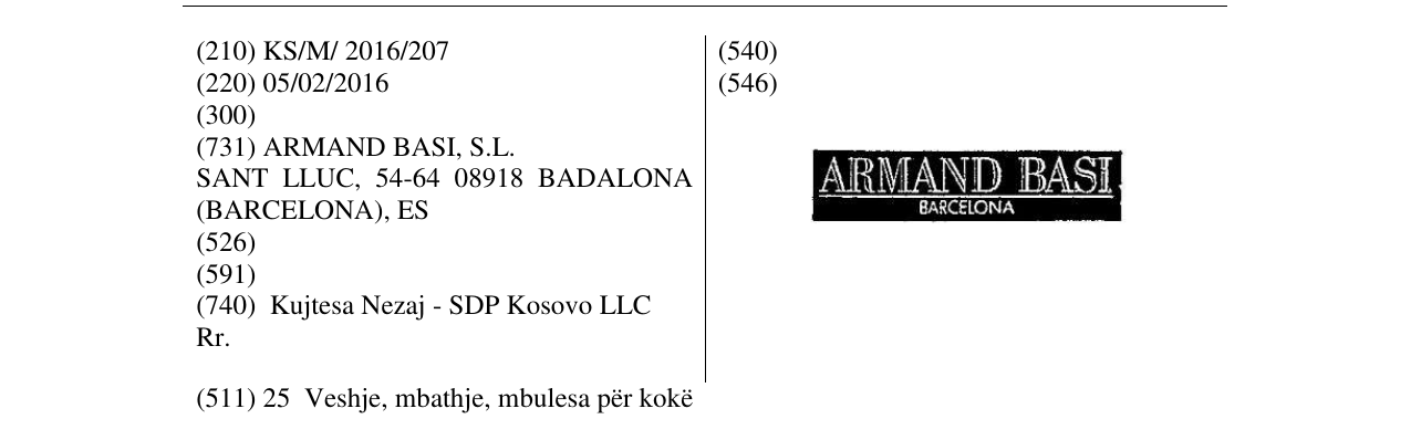 Zëri i markës ARMAND BASI BARCELONA në buletin