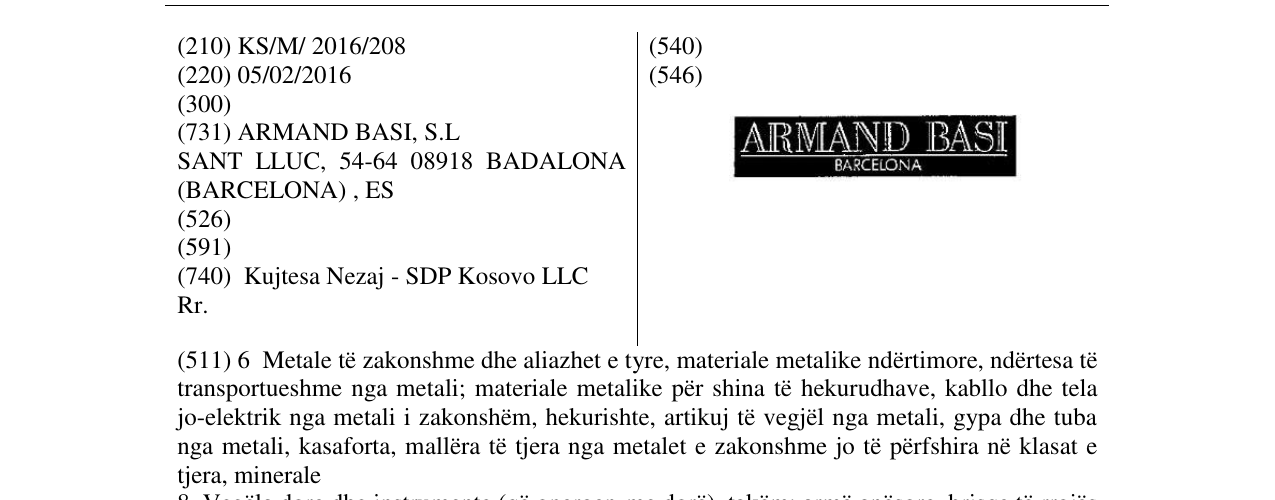 Zëri i markës ARMAND BASI BARCELONA në buletin
