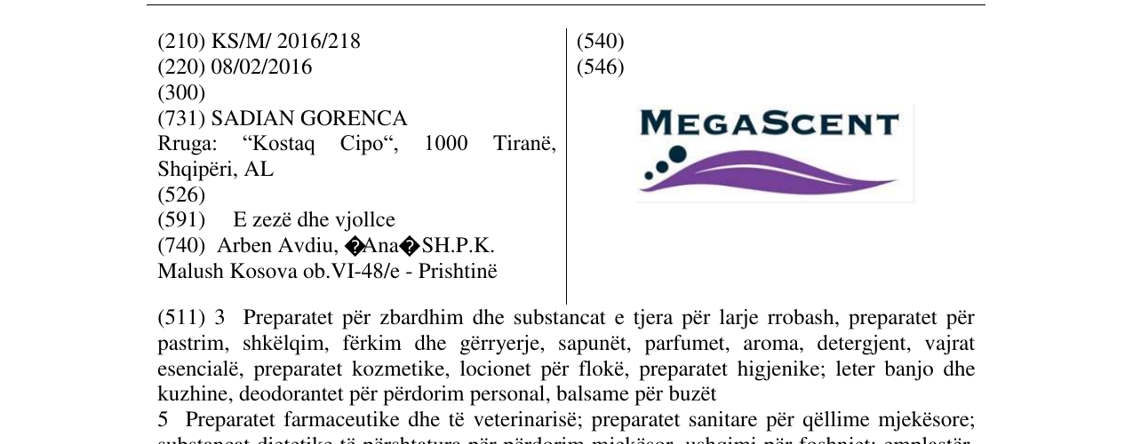Zëri i markës MEGASCENT në buletin