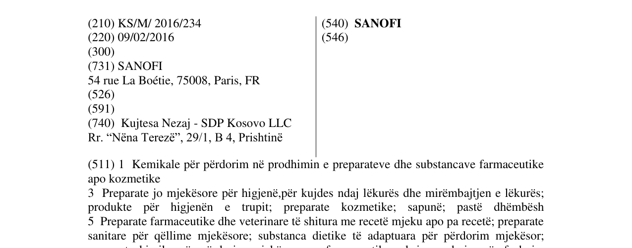 Zëri i markës SANOFI në buletin