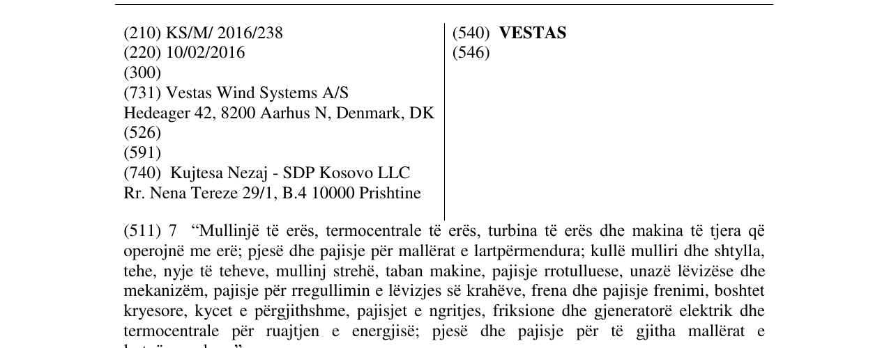 Zëri i markës VESTAS në buletin
