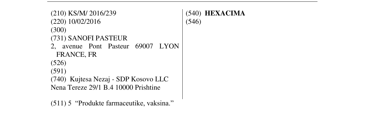Zëri i markës HEXACIMA në buletin