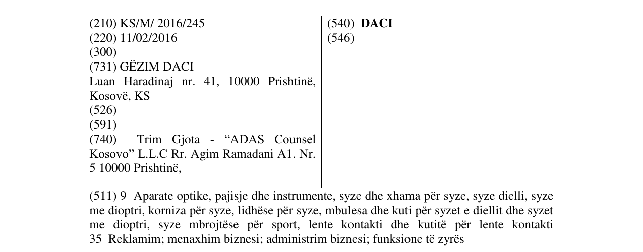 Zëri i markës DACI në buletin