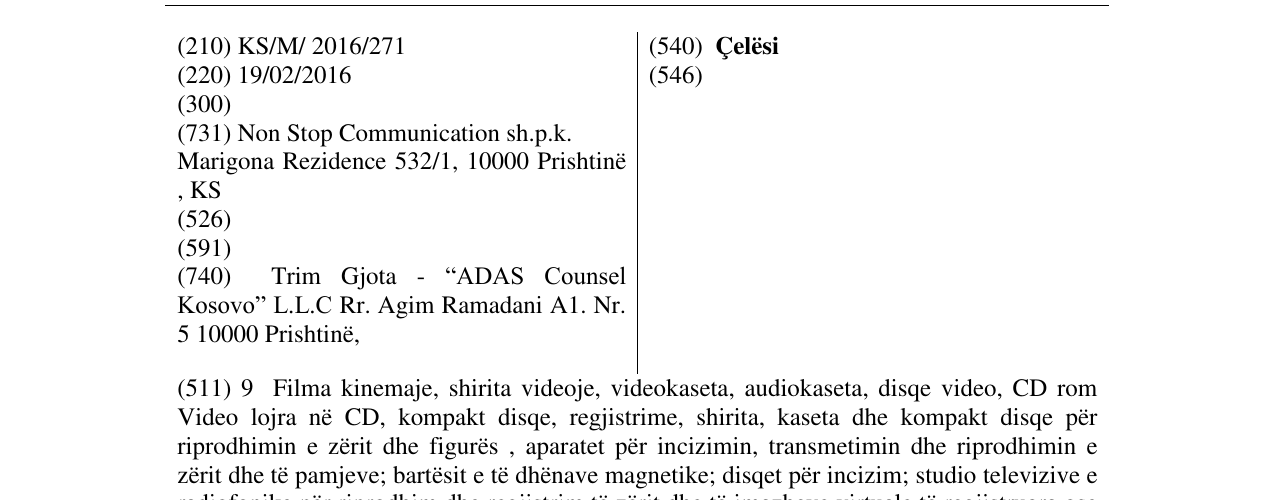Zëri i markës Çelësi në buletin